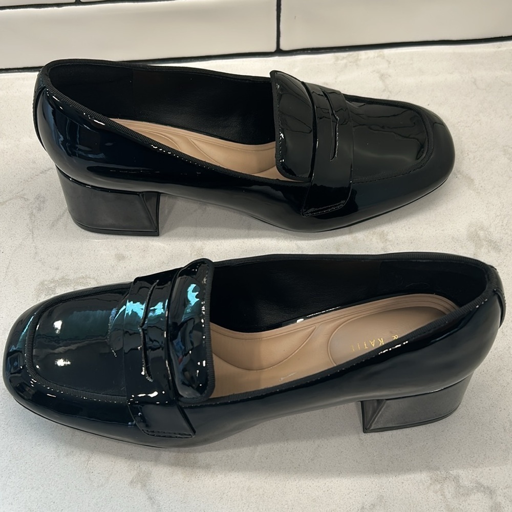 Kelly & Katie Payln Loafer Black Glossy Platform Heel Slip On Academia Office - Picture 10 of 16